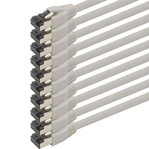 Câble réseau Cat 8 0,25 m Câble CAT8 gris - lot de 10 Câble réseau Cat.8 Lan 2000 MHz 40 Gbit s 40GBase-T Poe+ câble patch Câble Ethernet LSZH - 10 x 0,25 mètre gris
