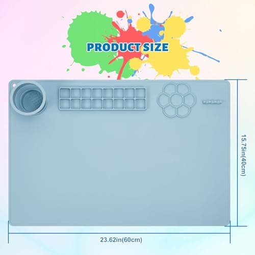 Tapis de peinture en silicone, Limous Tapis peinture avec porte-gobelet (60X40 CM/24 "x16"), palette peinture séparateur de 16 couleurs pour le bricolage et la création d'argile