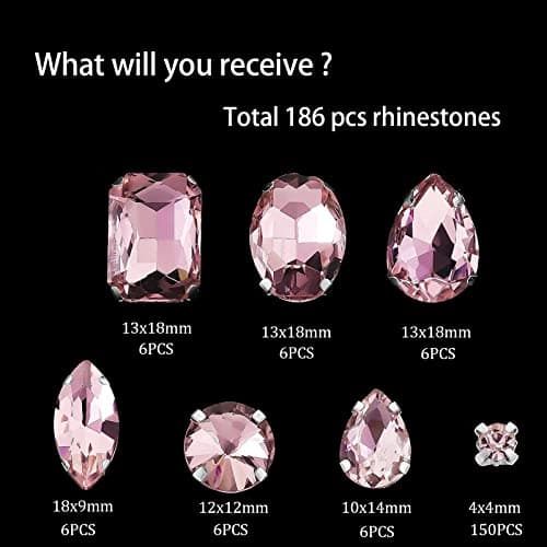 FANNAS 186 Pièces Strass a Coudre,Strass Coudre,Gros Strass,Strass Coudre sur des Perles à Dos,Strass en Verre Cousu,Strass en Verre,Strass,Strass Thermocollant pour Vetement, Bricolage (Rose)