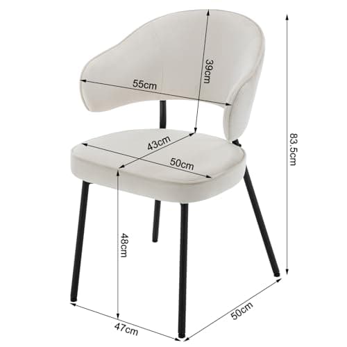 WOLTU Lot de 4 Chaises Salle à Manger, Chaise de Cuisine, Chaise Velours, Siège Rembourré, Chaise Scandinave, avec Dossier et Accoudoirs, Pieds en Métal, Crème, BH389cm-4