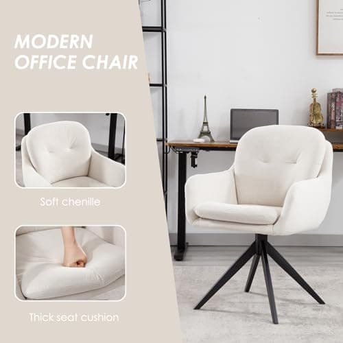 Wahson Chaise de Bureau en Chenille Fauteuil de Bureau pour Chambre Rotation à 360°, Chaise Bureau Erconomique avec Pieds en Métal, Chaise Pivotante, Beige