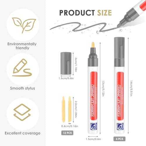 Penriter Stylo Joint Carrelage Gris 6pcs, 5ml Imperméable Marqueur Joints, grishisseur joint Carrelage, Stylo à Coulis de Réparation pour Salle de Bain, Cuisine, Carrelage, Sol