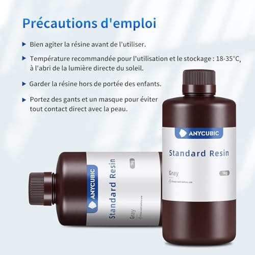 [1000g Résine] ANYCUBIC Résine Imprimante 3D Standard UV 405nm, Durcissement Rapide, avec une Grande Précision et une Excellente Fluidité, Résine Photopolymère pour l'Impression 3D LCD/DLP/SLA (Gris)