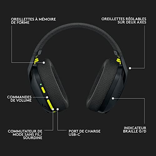 Logitech G435 LIGHTSPEED & Bluetooth sans Fil Casque Gamer léger circum-auriculaire, Micro intégré, Batterie de 18h, Compatible avec Dolby Atmos, PC, PS4, PS5, Mobile, Nintendo Switch - Noir