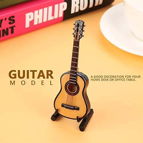 Lazmin Modèle de Guitare Miniature, Ornement d'Instrument de Guitare en Bois avec Support et Étui, pour la Décoration de la Maison, Cadeaux pour Enfants, Amis