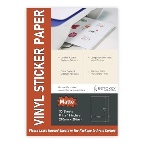 Lot de 30 feuilles de papier autocollant A4, imprimables non étanches en vinyle mat pour imprimantes à jet d'encre et laser, 210 mm x 297 mm