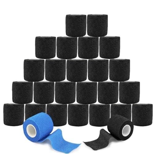 ANAMPION Bandage Autoadhésif, 5cm x 4.5m Bande Cohesive pour Les Humains Et Les Animaux, Bande Strapping Adhésif pour Gonflement Des Chevilles, Sports, Animaux (Noir, 24 Rouleaux)