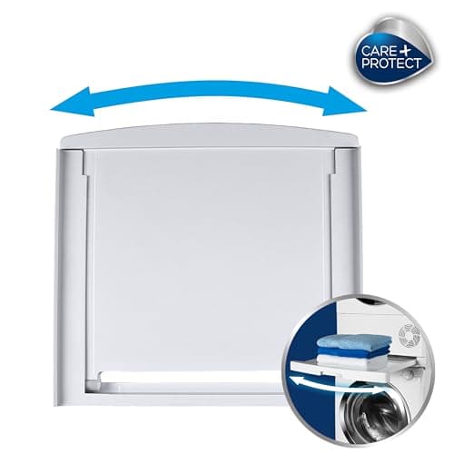 CARE+PROTECT Kit de Superposition Universel pour Lave-Linge de Profondeur 47 à 62 cm et Sèche-Linge de Taille Standard - Avec Tablette Coulissante - Optimise l'espace - Blanc - Devant Arrondi