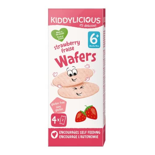 Kiddylicious Wafers Fraise I Dès 6 Mois I Sans Gluten & Sans Lait I 8 Packs de 16g (4 Sachets de 4g) | 128g