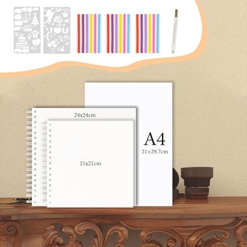 JAECU Album Photo Spirale Scrapbook 21x21cm, DIY Scrapbooking Album 40 Pages, Livre D'or pour Voyage Mariage Anniversaire Cadeaux pour Bebe Enfant Couple (Blanc)