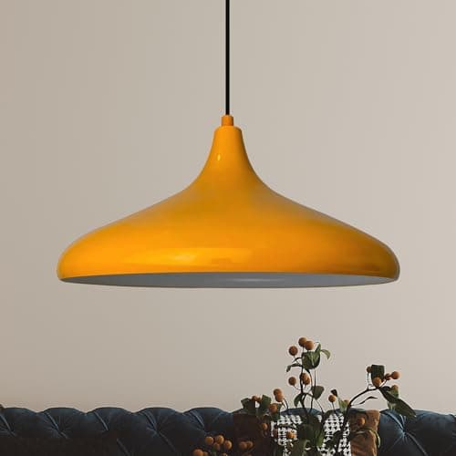 bamyum Champion Suspension Luminaire Vintage, Lustre Salon de 35 cm, Lustre Cuisine en Métal, Lampe E27 Vintage pour Chambre, Suspension Luminaire pour Salle à Manger, Couloir, Jaune Melon