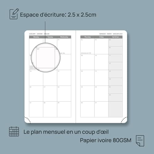 POPRUN Agenda de Poche 2025 16,5 x 9 cm - Couverture Rigide en PU Cuir, Petit Planner Semainier D'Jan 2025 à Déc 2025-12 Mois, Avec signet à 2 rubans, Papier Certifié FSC® 100 g/m2, Bourgogne