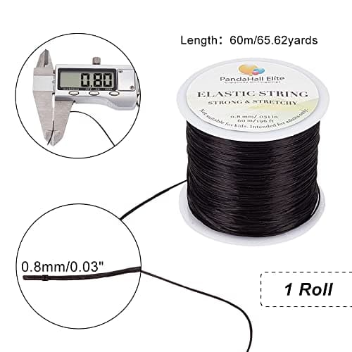 PH PandaHall 1 Bobine de 60m Fil de Fibre Elastique/Corde Elastique pour Enfiler des Perles et Creation de Bijoux, Diametre : 0.8mm, Noir
