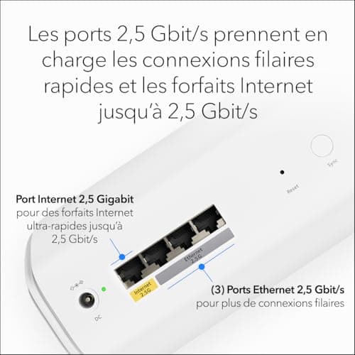 NETGEAR Orbi Système WiFi 7 Mesh Tri-Bande (RBE773) - Pack de 3 - Couverture de 750m2, 100 appareils - Port internet 2,5 Gbit/s - BE11000 (11 Gbit/s) - compatible mur épais et toutes box