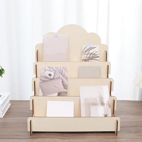 Présentoir de cartes de vœux en bois à 4 niveaux - Présentoir portable pour cartes postales - Support multifonction - Chevalet de présentation pour magazines