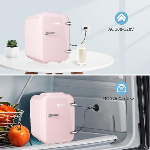 YASHE Mini Frigo de Chambre, 4 Litres Frigo Cosmetique, Petit Frigo Thermoélectrique CA/CC pour Boissons, Nourriture, Beauté, Bureau, Dortoir, Voiture, Rose