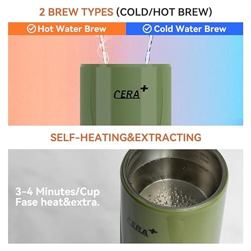 CERA+ Machine à expresso électrique portable auto-chauffante en 3-4 minutes, mini machine à café 20 bars avec batterie rechargeable, compatible avec capsules NS et café moulu pour les voyages-crème