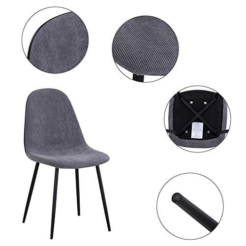GOLDFAN Table a Manger avec 4 Chaises,Ensemble de Table à Manger Noir avec 4 Chaises,Table en Verre Trempé Moderne avec 4 Chaises en Tissu Confortable Gris,110cm