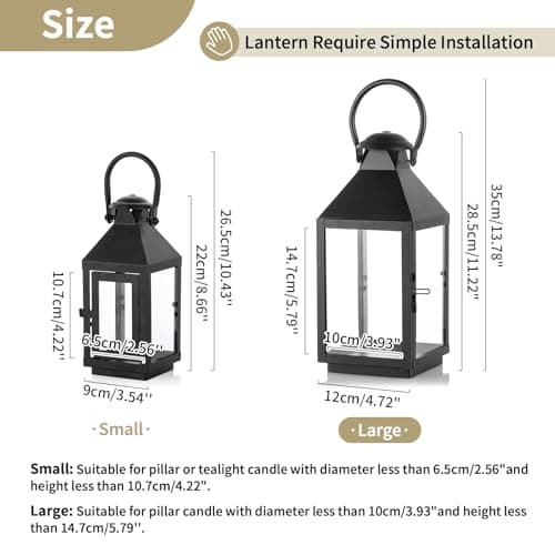 NUPTIO Lanternes Decorative Lanterne Jardin, Porte-Bougie Métal Lanterne Suspendue Rustique 26cm Haut, Lanterne Bougie Exterieur Interieur, Grande Lanterne Bougeoir pour Patio Cour Fête Mariage