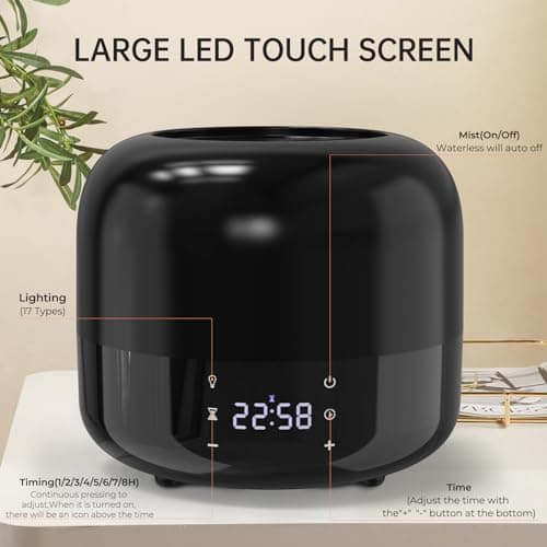 Sejoy Diffuseurs d'huiles essentielles 400 ml, diffuseur d'aromathérapie coloré, humidificateur silencieux pour chambre à coucher, minuterie de 8 heures et affichage de l'heure, 17 lumières de