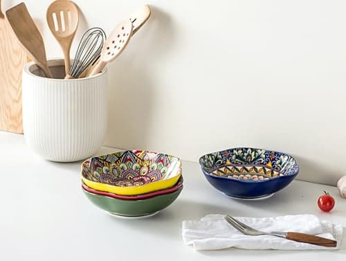 Saladier en porcelaine, Bol à Céréales de 600ml, Bol Multifonction de 4 Piece, Bols pour Salade/Fruits/Pâtes/Céréales - Style Bohème