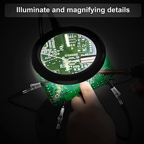 Loupe avec lumière à souder à la troisième main -Grossissement 3X -Lumière du jour -Avec lumière -Avec 28 LED à intensité variable-Base robuste-4 bras flexibles - Pour bricoler, souder, loisirs