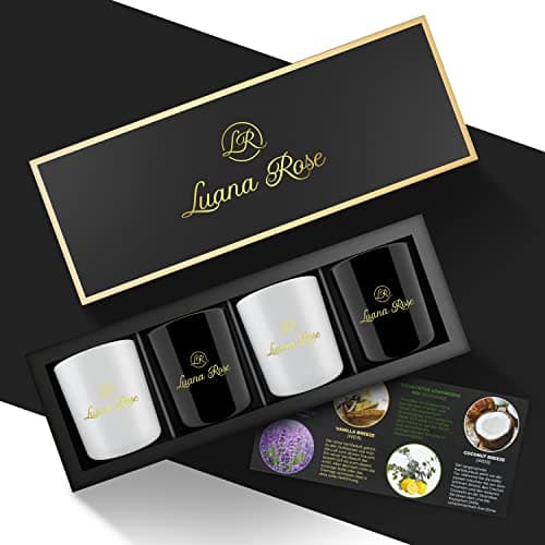 Luana Rose - Lot de 4 - Parfums Envoûtants - Bougies Naturelles à Base de Cire de Soja en Pot de Verre - Coffret Bougies Parfumées Cadeau Femme et Homm - Présentation Élégante
