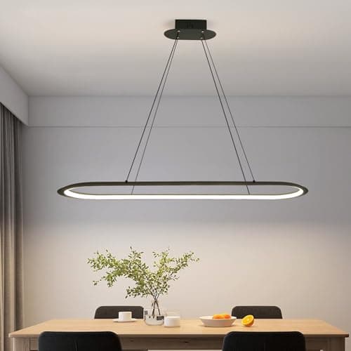 Suspension ovale moderne de table à manger, lustre, 100 cm, lampe suspendue à intensité variable avec télécommande, luminosité réglable de 10 % à 100 %, anti-éblouissement, avec fonction mémoire /