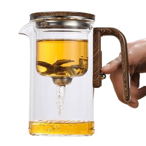 Théière en verre avec infuseur, théière amovible en verre, théière en verre transparent, théière en verre filtrant, théière en verre avec poignée en bois, théière en verre transparent, théière