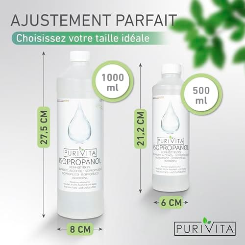 PURIVITA ISOPROPANOL - alcool de nettoyage - Alcool Isopropylique 99,9% - pour la maison, l'industrie, l'électronique - dégraissant + solvant - sans résidus - non conducteur - 500ml