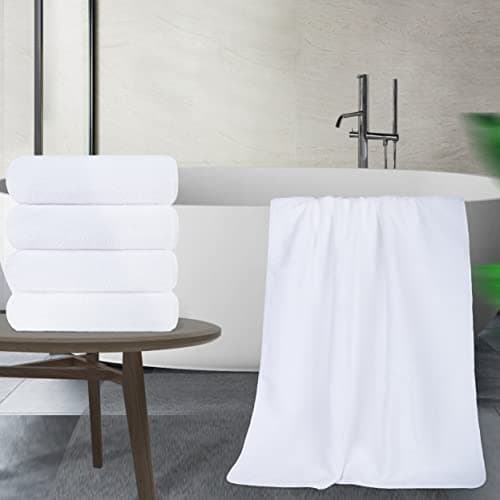 Polyte - 4 Serviettes de Bain en Microfibres - sèche Rapidement/ne Peluche Pas - Blanc - 145 x 76 cm