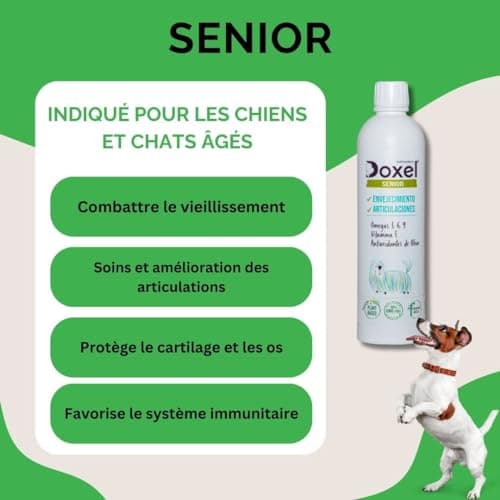 Doxel Senior 1L | Huile pour Chien Agés | Anti-Inflammatoire | Supplément | Omega 3 6 9| Vitamine E | Chien Adultes | Anti-âge Articulations et Muscles Saines | Arthrose Chien | Huile de Camelina