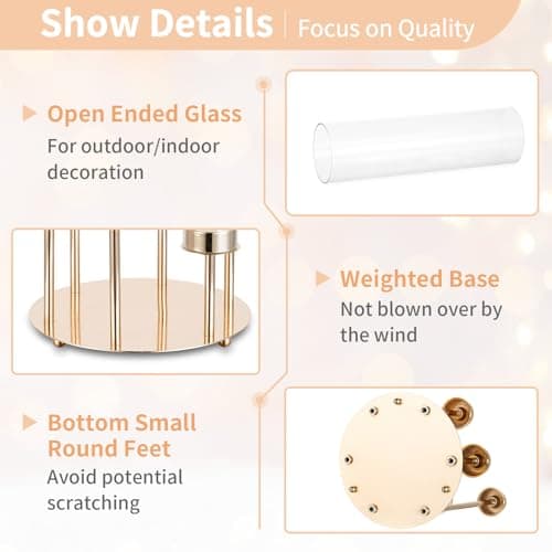 NUPTIO Bougeoirs Or Hurricane Verre - 60cm Grand Bougeoir à Papillon Cylindrique Transparent 6 Bras Bougie Métallique Couvre Cheminée Centrepieces de Mariage Extérieur Tables Décor de Noël