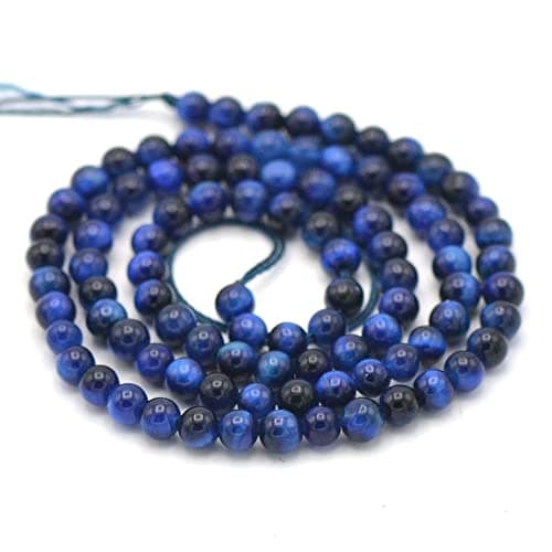 Fil/brin de 39 cm perles ronde 4/6/8/10 mm au choix (pour environ 2 bracelets), pierre naturelle en vrac idéale pour toutes créations de bijoux artisanales (Oeil de tigre bleu, Perle 4 mm)