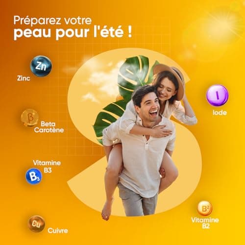 Autobronzant Bêta-Carotène - 120 Comprimés Vegan - Préparation Bronzage Zinc, Vitamine A, Cuivre, Vitamine B2, Vitamine B3 & Iode - Bronzage Sans Soleil - Complément Alimentaire Bronzage & Peau