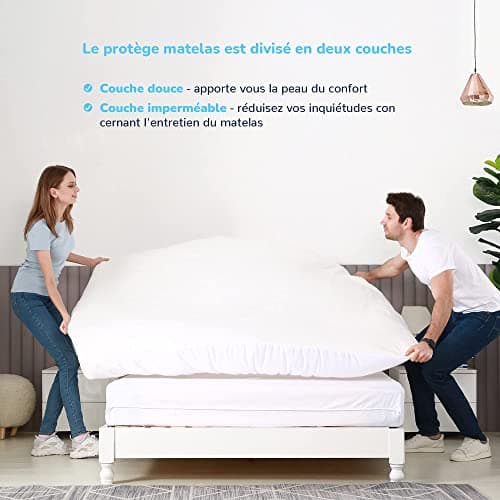 RECCI Protège Matelas 160 x 200 cm - 100% Fibre de Bambou, Ultra Doux, Hautement Respirant, Hypoallergénique, Silencieux, Drap Housse, Protège Matelas Imperméable, Couvre Matelas 160 x 200