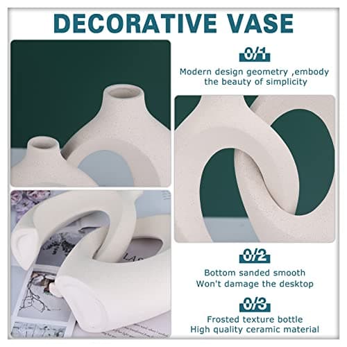 Lot De 2 Vases Creux en CéRamique - DéCoration D'IntéRieur BohèMe - pour Table De Mariage, Fête, Salon, Bureau, Chambre, Pendaison De CréMaillèRe, Cadeau De Mariage pour Couples (Blanc cassé)