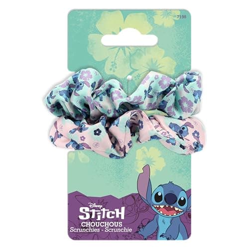 DISNEY Stitch - Chouchou Cheveux en Satin Imprimé - LILO & STITCH - Lot de 2 Scrunchies Doux - Produit Officiel Disney