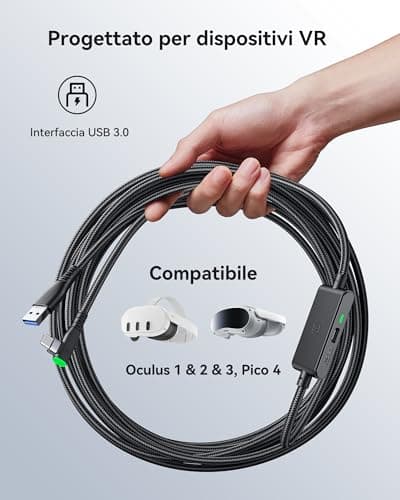 INIU Câble Link 5m, Compatible avec Meta Oculus Quest 3s Quest 3 2 1 Quest Pro, Pico 4 Accessoire et PC Steam VR, Câble de liaison USB 3.0 haute vitesse de transfert de données USB C