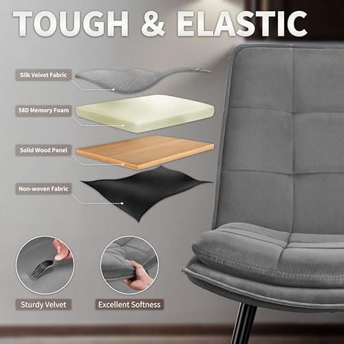 STOOLINK Lot de 2 Chaise Salle à Manger, Chaise de Salle à Manger en Velours, Moderne Chaise de Salle Rembourrée, Chaise de Cuisine sans Accoudoirs Design en Damier pour Cuisine, Salon - Gris