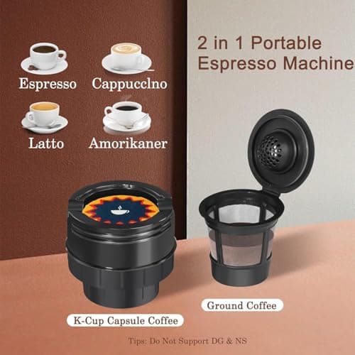 Sonhomay Machine à café électrique portable sans fil compatible avec les capsules moulues et K-Cup pour le camping, les voyages, la randonnée, le bureau