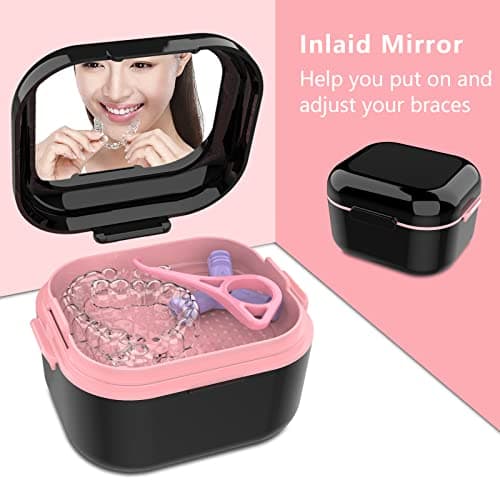BVN Boite de Nettoyage pour Prothèses: Boite de Bain Pour Dentier, Dentier Boite Appareil Dentaire, Boite Gouttiere Dentaire Orthodontique, Boite Porte Etui Prothese Dentaire Adulte Enfant Noir