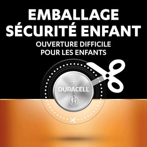 DURACELL CR2032 Piles Boutons au lithium 3V (lot de 4) - Jusqu’à +70 % de longévité - Technologie Sécurité Enfant - Recommandées pour l’AirTag d’Apple - Emballage Sécurité Enfant