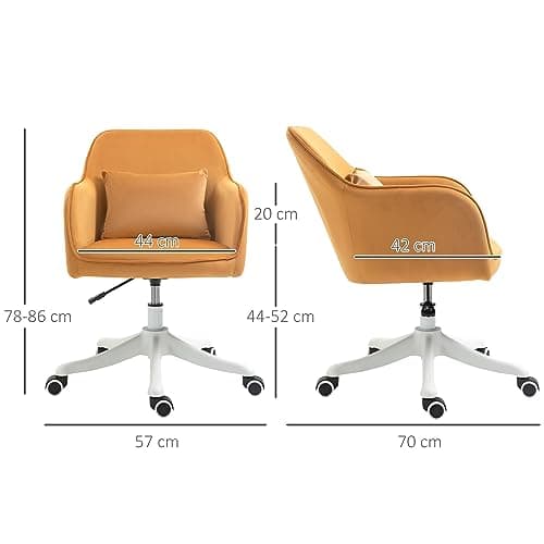 HOMCOM Chaise de Bureau Velours Fauteuil Bureau massant Coussin Lombaire intégré Hauteur réglable pivotante 360° Jaune