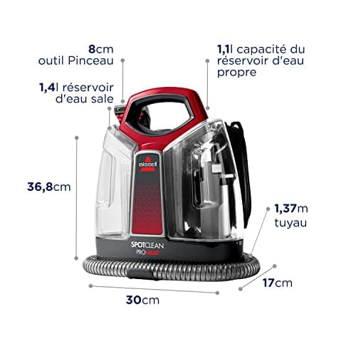 BISSELL SpotClean ProHeat, Shampouineuse Canapé, Moteur Puissant de 330W, Design Compact, avec Technologie HeatWave, Nettoyeur pour Tapis, Moquettes, Meubles, Tissus, Voiture & Plus Encore, 36988