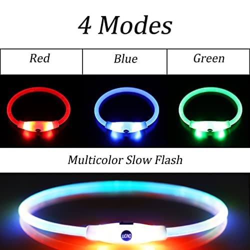 Coolzon LED Collier Lumineux 3 Changement Couleur Rechargeable et Longueur Ajustable, Imperméable Découpable Collier pour Chien Chat Petit Moyen Grand