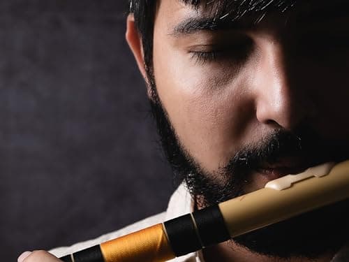 Radhe Flutes | C Bansuri central pour droitier | accordé avec Tanpura A = 440 Hz | Flûte en PVC + housse en velours + cours de flûte hindi et anglaise (noir et orange)
