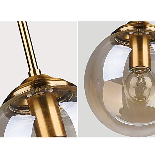 LFsem Industriel Rétro Suspensions Boule De Verre Lampe Suspension Raccords En Laiton Suspension E27 Loft Suspension pour Salon Salle À Manger Chambre (Célibataire, Ambre)