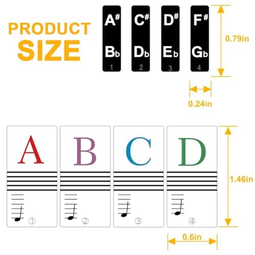 IBXWMNG Stickers de Clavier de Piano Détachables, pour 37/49/54/61/88 Touches, Notation Musicale Facile, Convient Aux Adultes, Enfants et Débutants(Noir)