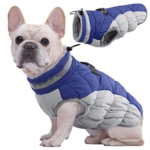 Kuoser Manteau d'hiver Imperméable pour Chien Veste Chaude Doublé en Polaire pour Chiot avec Col en Fourrure Gilet Coupe-Vent Extérieur Vêtement Réfléchissant pour Petits Moyens Grands Chiens